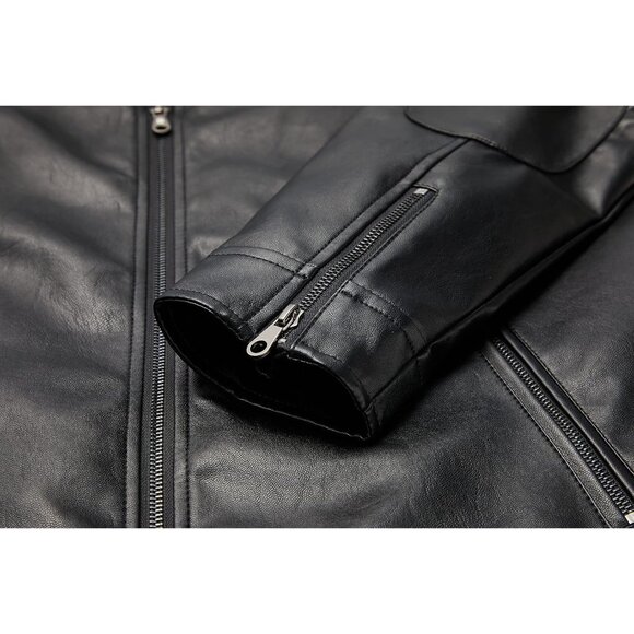 Brand New Men's Black 0072 Faux  Leather Stand Collar Biker Moto Jacket Coat - Picture 4 of 6